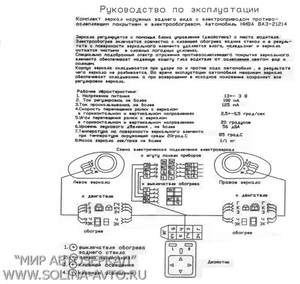 Схема подключения электро зеркал на НИВУ 21214